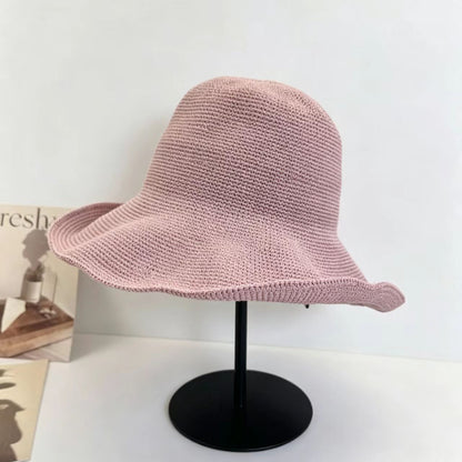 Solid Color Wide Brim Bucket Hat For Women In Straw Material With Braid Craft, Featuring UV Protection For Commute