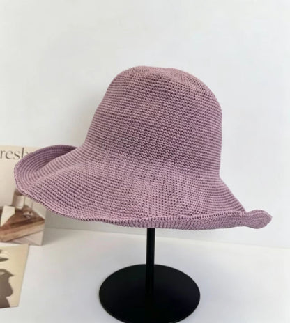 Solid Color Wide Brim Bucket Hat For Women In Straw Material With Braid Craft, Featuring UV Protection For Commute