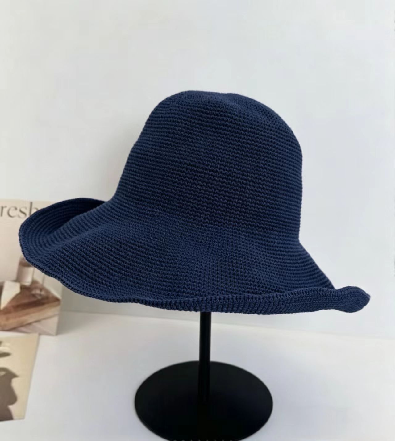 Solid Color Wide Brim Bucket Hat For Women In Straw Material With Braid Craft, Featuring UV Protection For Commute