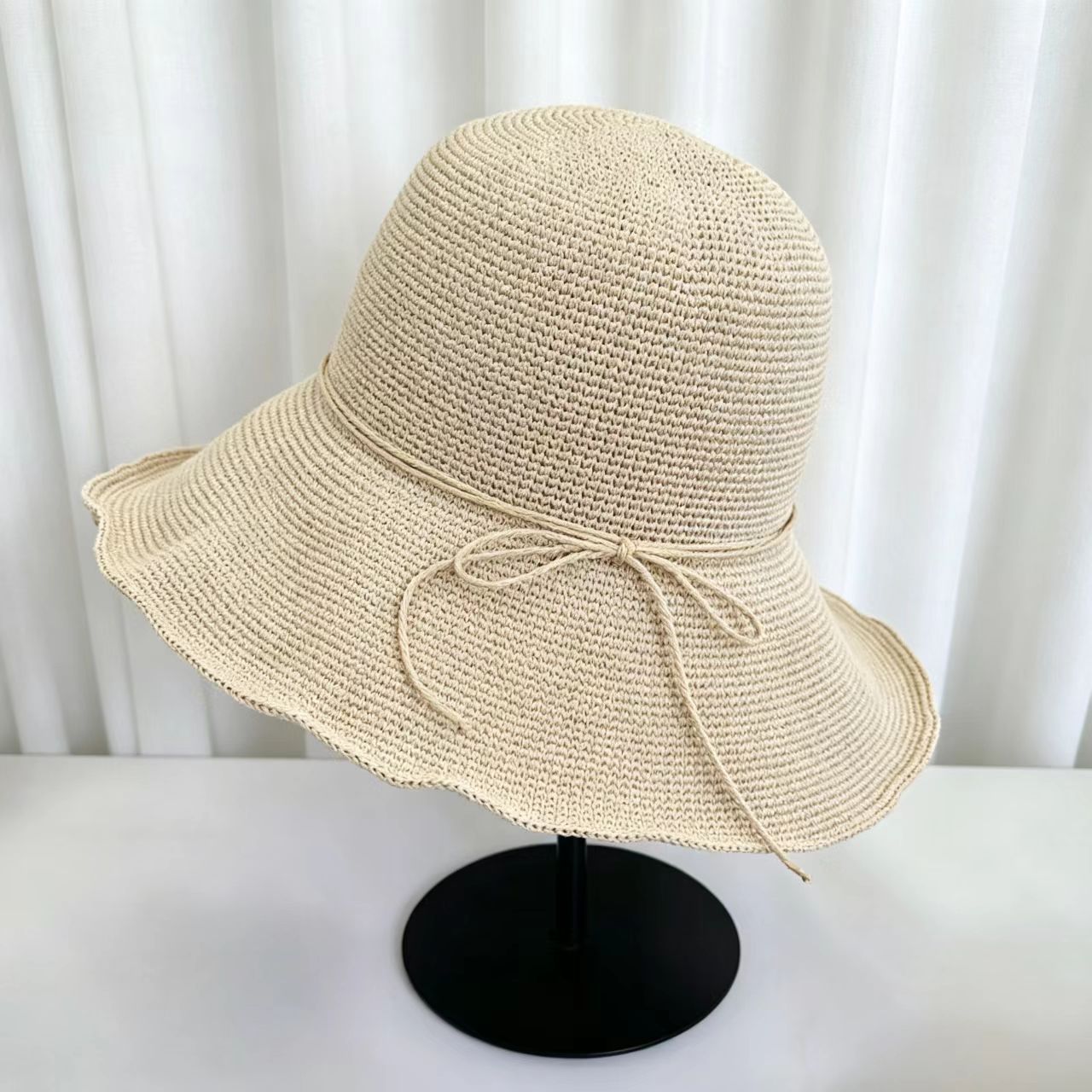 Solid Color Wide Brim Bucket Hat For Women In Straw Material With Braid Craft, Featuring UV Protection For Commute