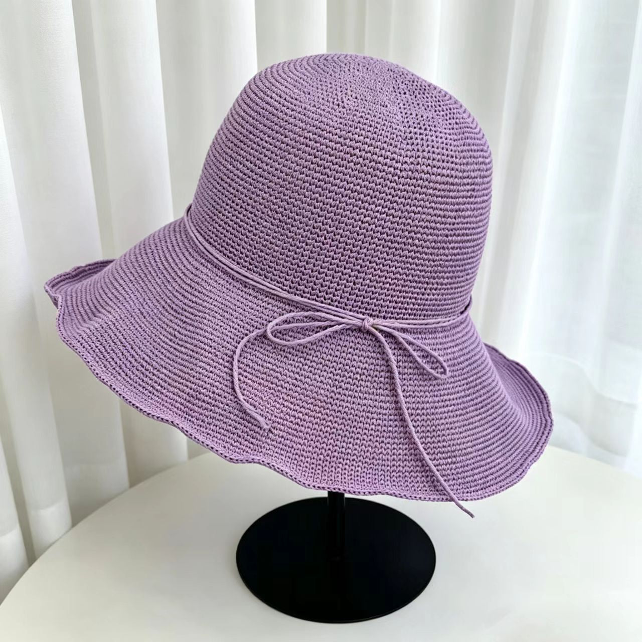 Solid Color Wide Brim Bucket Hat For Women In Straw Material With Braid Craft, Featuring UV Protection For Commute