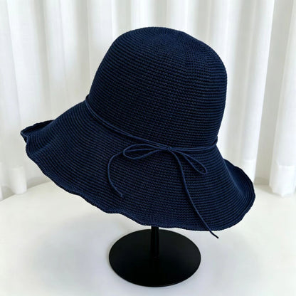 Solid Color Wide Brim Bucket Hat For Women In Straw Material With Braid Craft, Featuring UV Protection For Commute