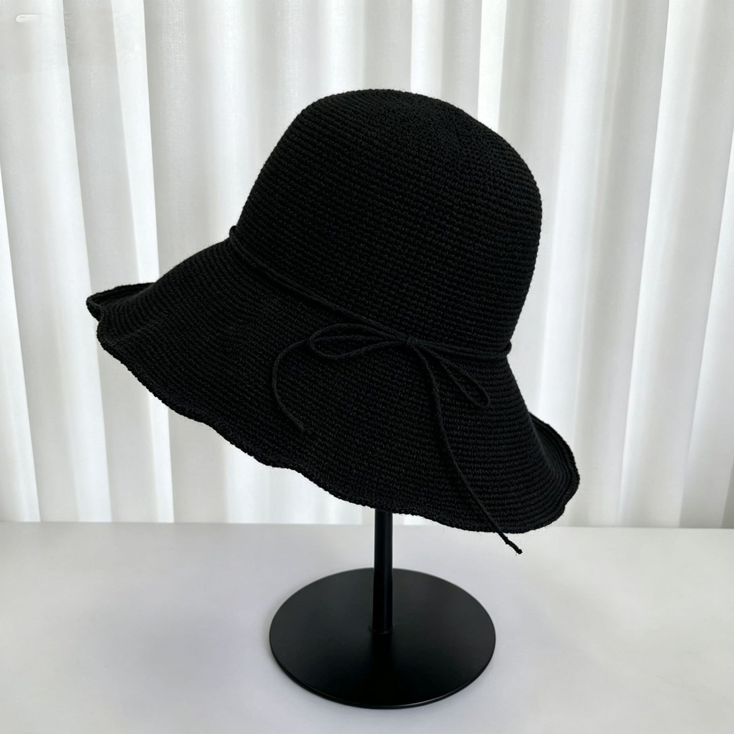 Solid Color Wide Brim Bucket Hat For Women In Straw Material With Braid Craft, Featuring UV Protection For Commute