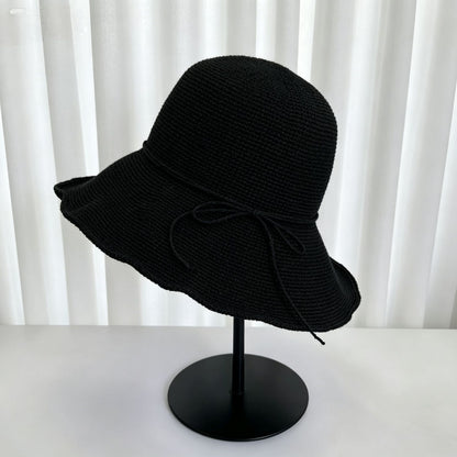 Solid Color Wide Brim Bucket Hat For Women In Straw Material With Braid Craft, Featuring UV Protection For Commute