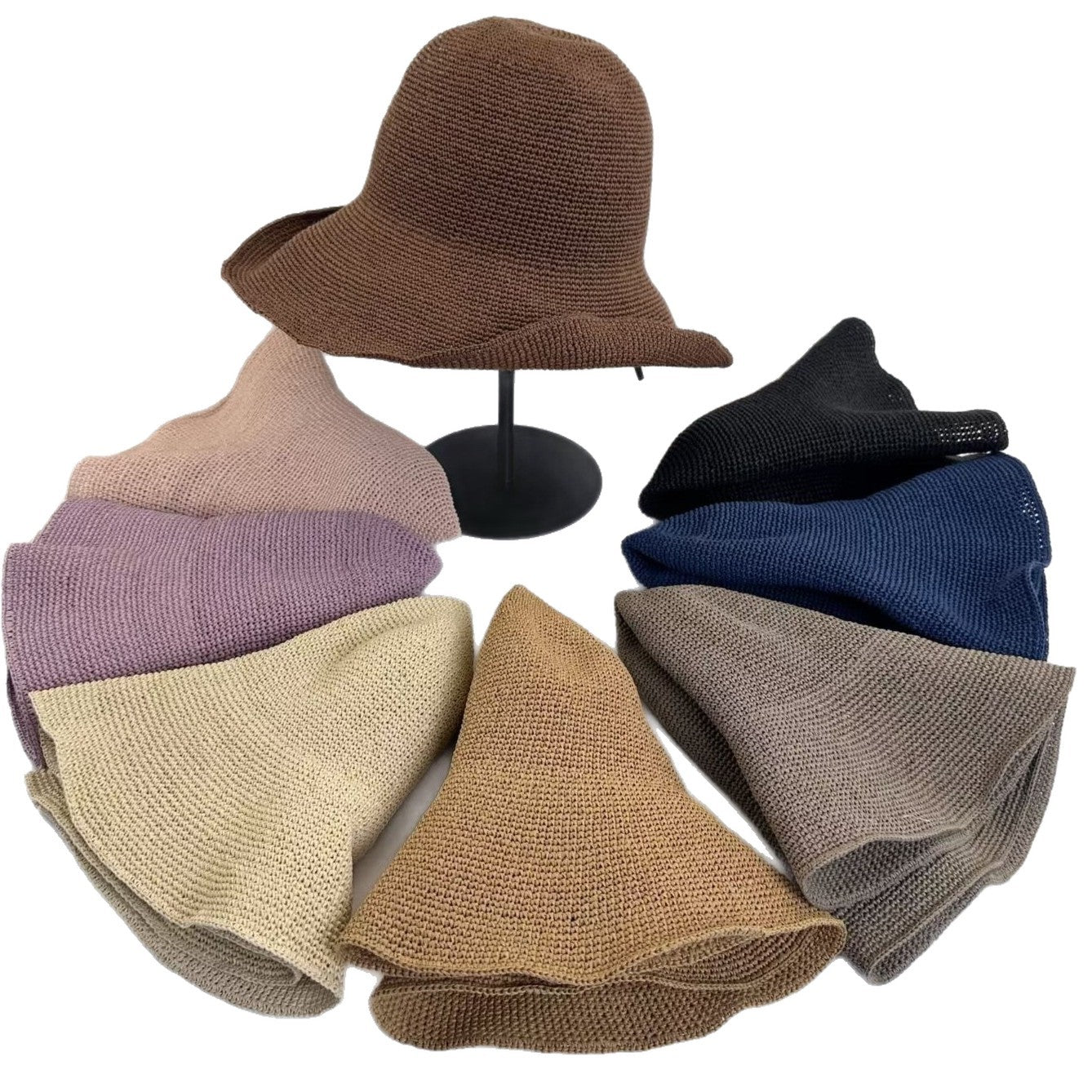 Solid Color Wide Brim Bucket Hat For Women In Straw Material With Braid Craft, Featuring UV Protection For Commute