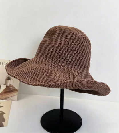 Solid Color Wide Brim Bucket Hat For Women In Straw Material With Braid Craft, Featuring UV Protection For Commute