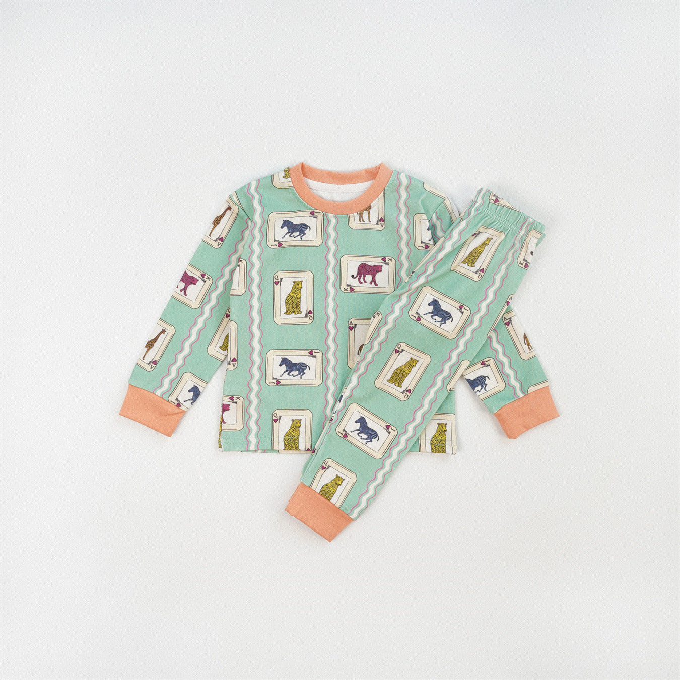 Cute Girl's Stripe Pant Co-ord Set In Cotton Printing For Autumn Children's Home Clothes