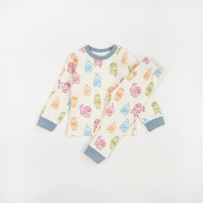 Cute Girl's Stripe Pant Co-ord Set In Cotton Printing For Autumn Children's Home Clothes