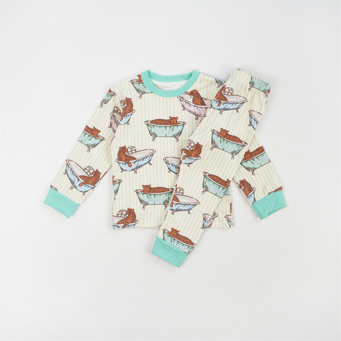 Cute Girl's Stripe Pant Co-ord Set In Cotton Printing For Autumn Children's Home Clothes