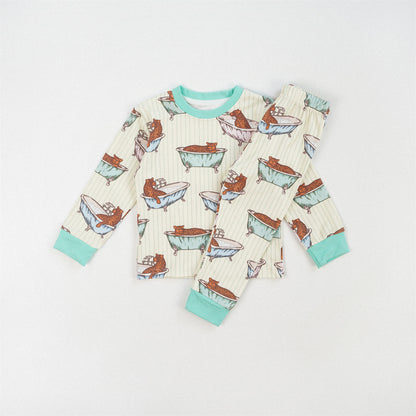 Cute Girl's Stripe Pant Co-ord Set In Cotton Printing For Autumn Children's Home Clothes