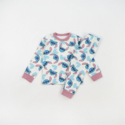 Cute Girl's Stripe Pant Co-ord Set In Cotton Printing For Autumn Children's Home Clothes