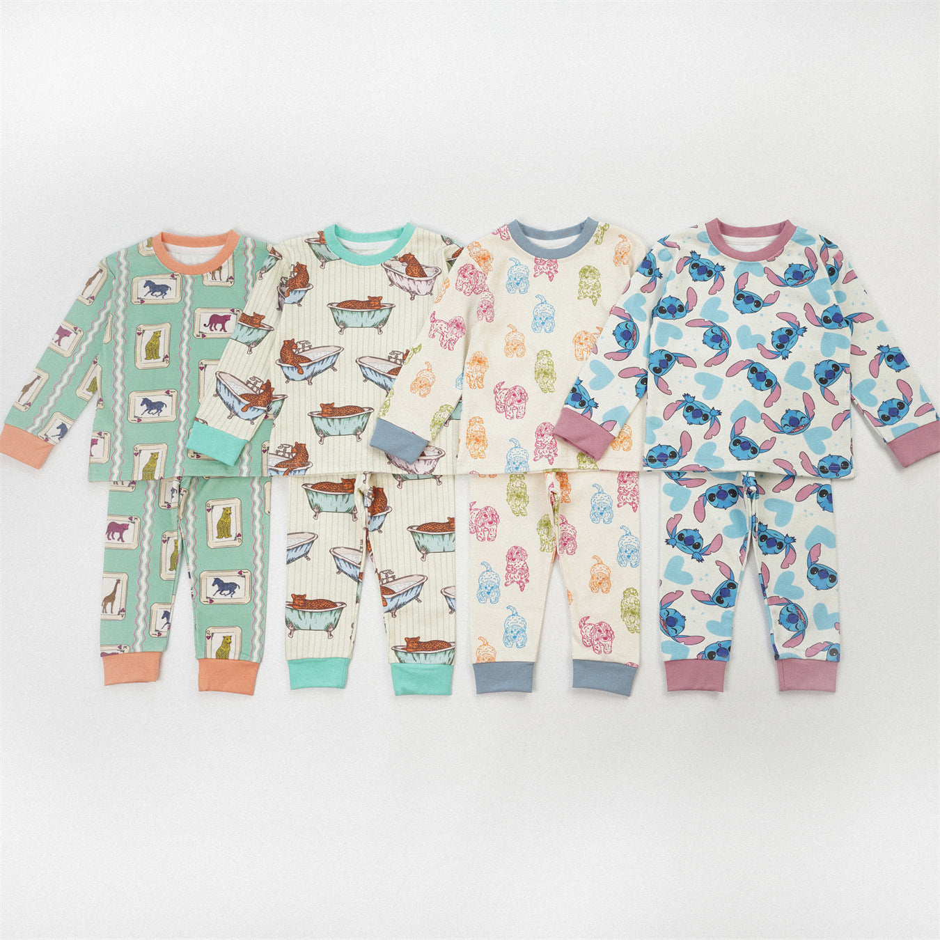Cute Girl's Stripe Pant Co-ord Set In Cotton Printing For Autumn Children's Home Clothes