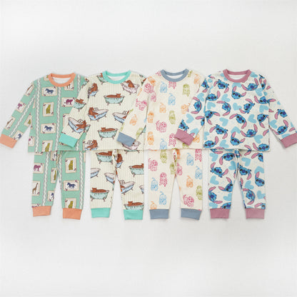 Cute Girl's Stripe Pant Co-ord Set In Cotton Printing For Autumn Children's Home Clothes
