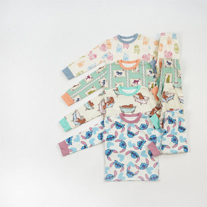 Cute Girl's Stripe Pant Co-ord Set In Cotton Printing For Autumn Children's Home Clothes