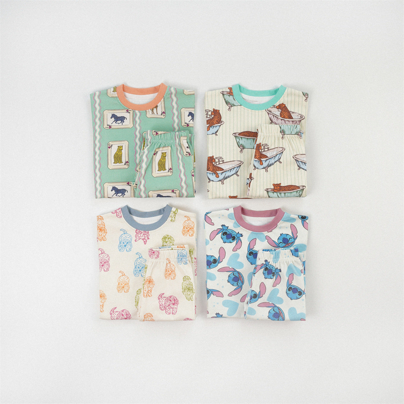 Cute Girl's Stripe Pant Co-ord Set In Cotton Printing For Autumn Children's Home Clothes