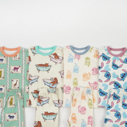 Cute Girl's Stripe Pant Co-ord Set In Cotton Printing For Autumn Children's Home Clothes