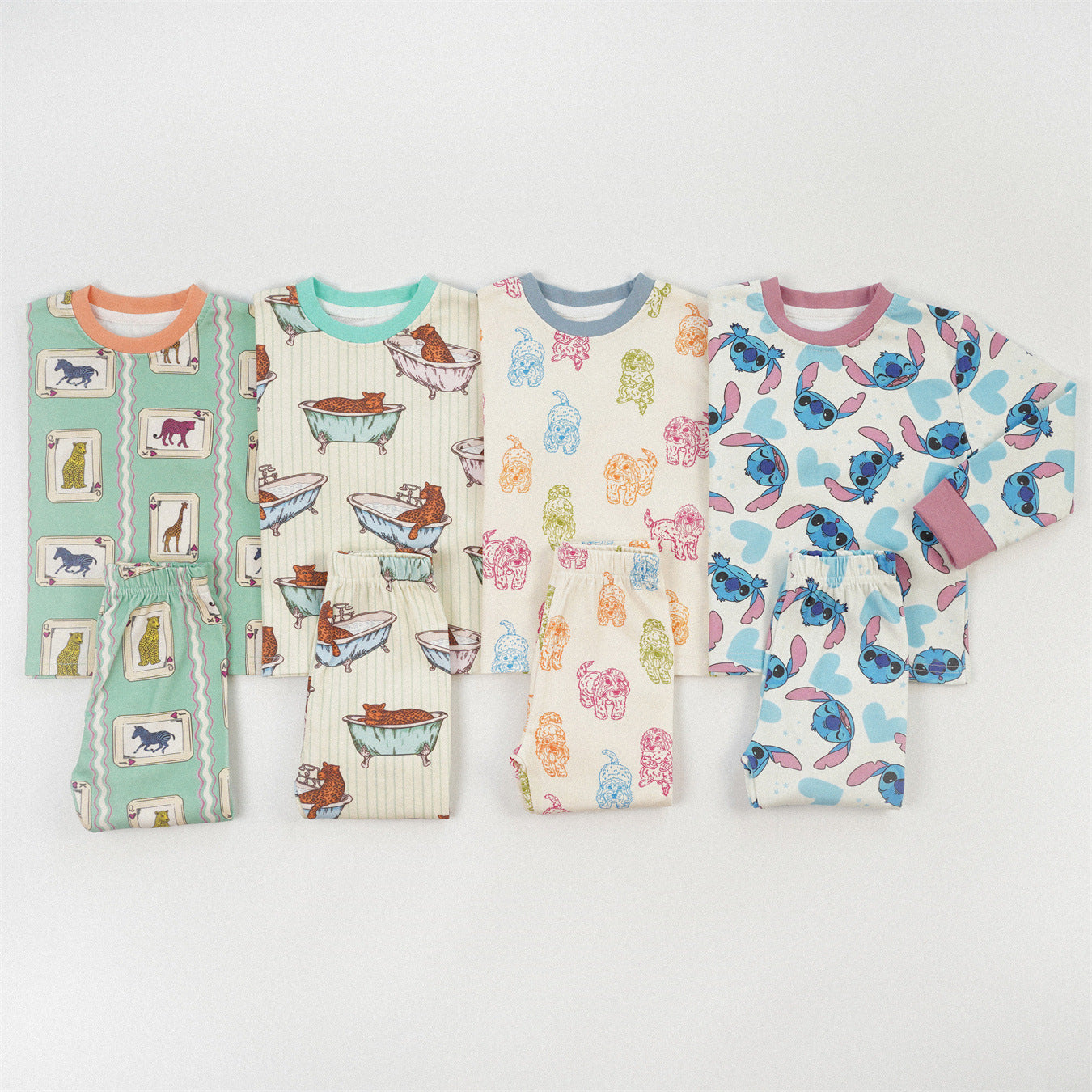 Cute Girl's Stripe Pant Co-ord Set In Cotton Printing For Autumn Children's Home Clothes