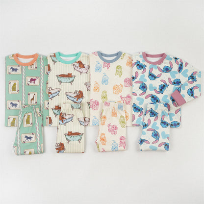 Cute Girl's Stripe Pant Co-ord Set In Cotton Printing For Autumn Children's Home Clothes