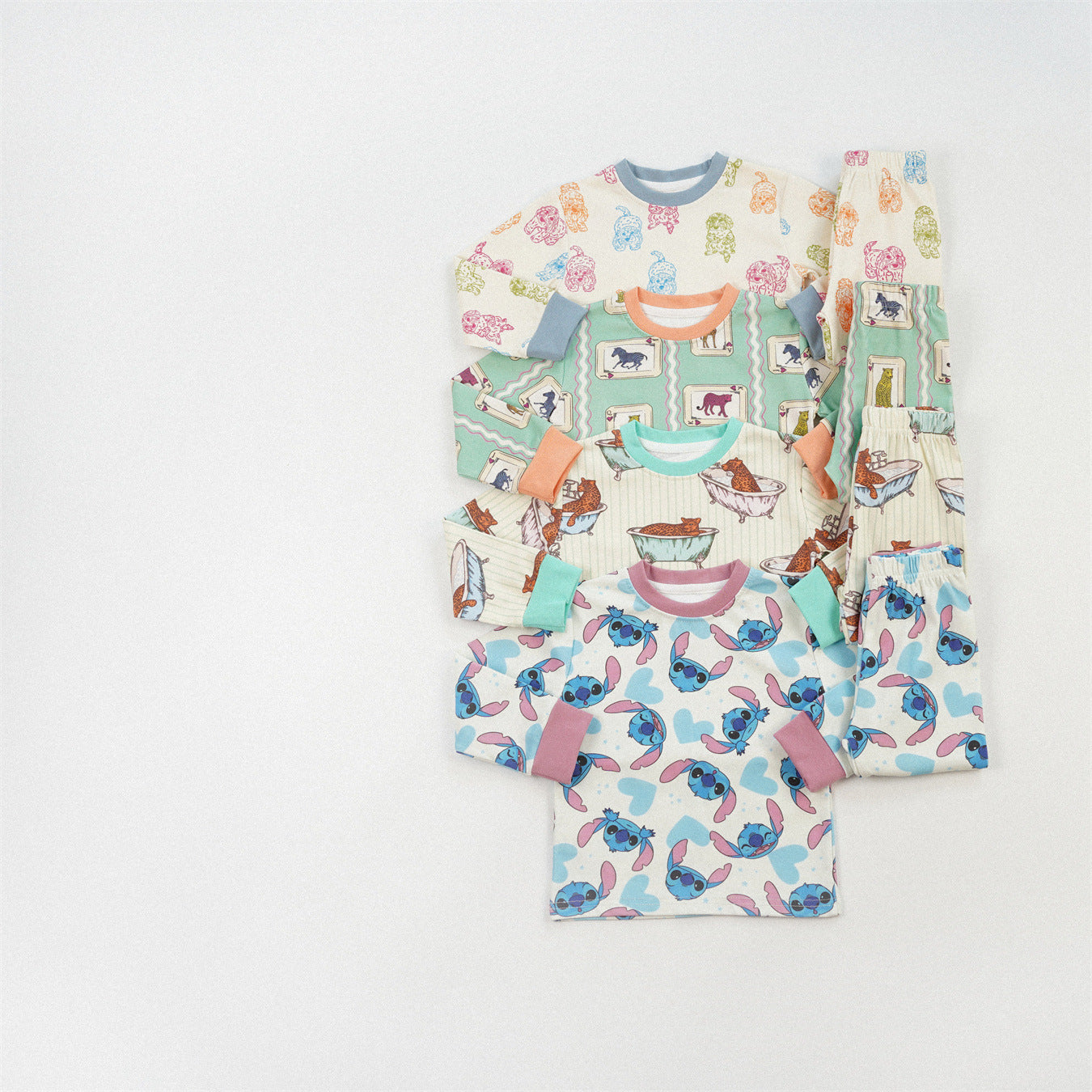 Cute Girl's Stripe Pant Co-ord Set In Cotton Printing For Autumn Children's Home Clothes