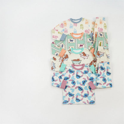 Cute Girl's Stripe Pant Co-ord Set In Cotton Printing For Autumn Children's Home Clothes