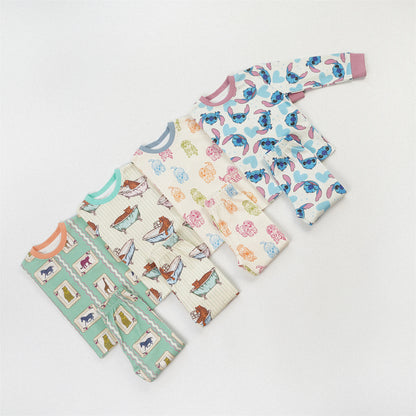 Cute Girl's Stripe Pant Co-ord Set In Cotton Printing For Autumn Children's Home Clothes