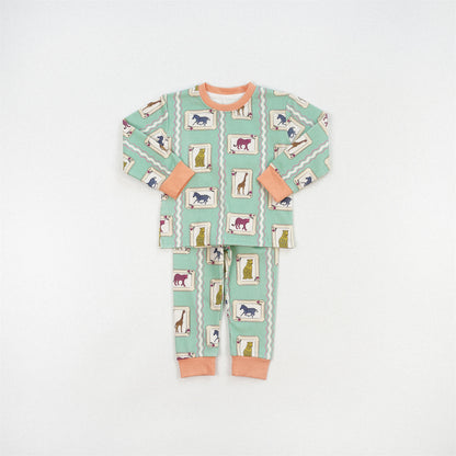Cute Girl's Stripe Pant Co-ord Set In Cotton Printing For Autumn Children's Home Clothes