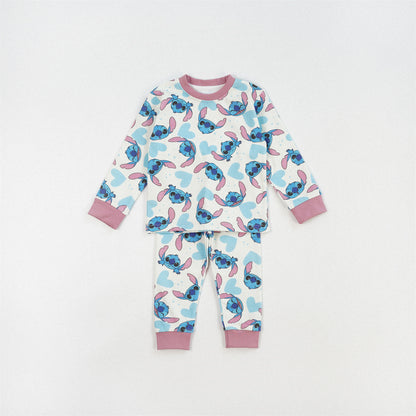 Cute Girl's Stripe Pant Co-ord Set In Cotton Printing For Autumn Children's Home Clothes
