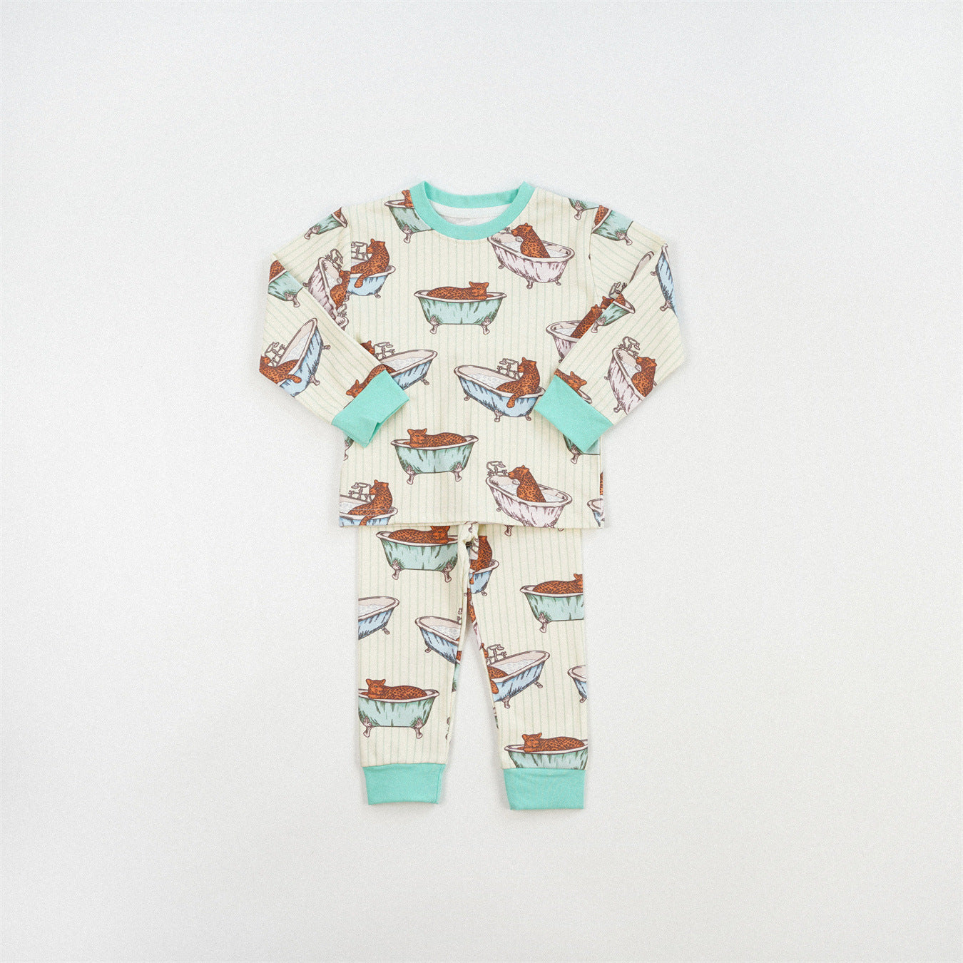 Cute Girl's Stripe Pant Co-ord Set In Cotton Printing For Autumn Children's Home Clothes