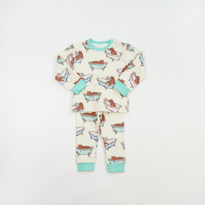 Cute Girl's Stripe Pant Co-ord Set In Cotton Printing For Autumn Children's Home Clothes