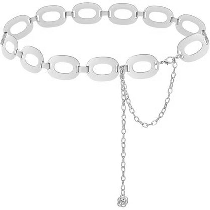 Simple Style Geometric Metal Waist Chain With Smooth Surface Finish In Silver, Unisex Design