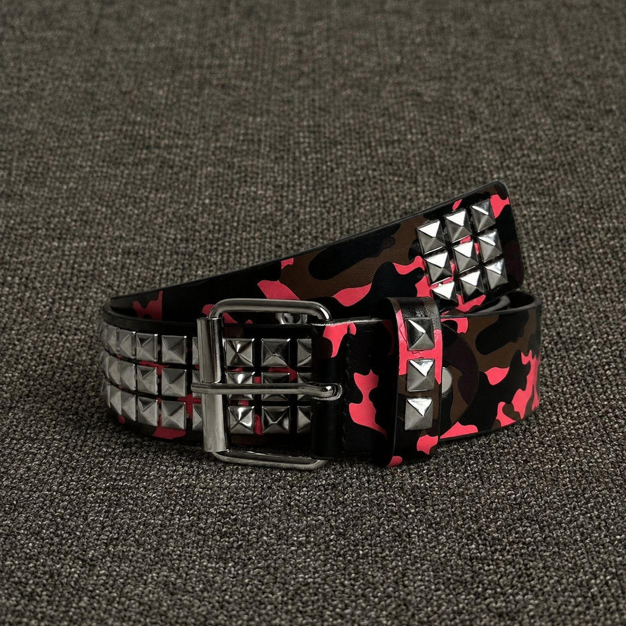 Punk Camouflage PU Leather Belt With Embossing And Alloy Pin Buckle For Stylish Casual Wear