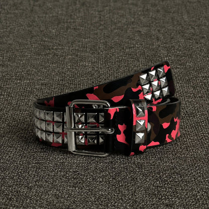 Punk Camouflage PU Leather Belt With Embossing And Alloy Pin Buckle For Stylish Casual Wear