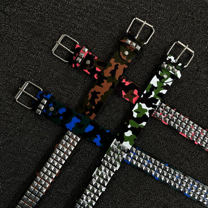 Punk Camouflage PU Leather Belt With Embossing And Alloy Pin Buckle For Stylish Casual Wear