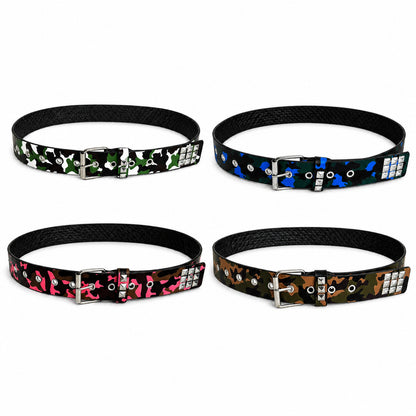 Punk Camouflage PU Leather Belt With Embossing And Alloy Pin Buckle For Stylish Casual Wear