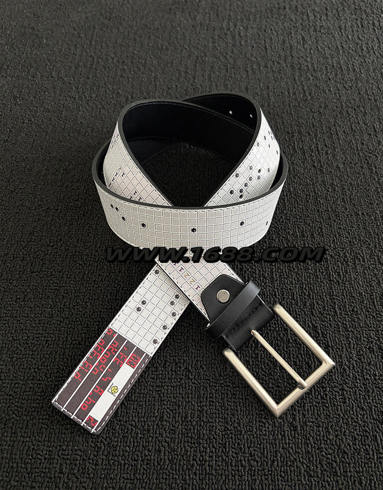 Men's Punk Style Belt With Zinc Alloy Pin Buckle Featuring Printing Surface Finish