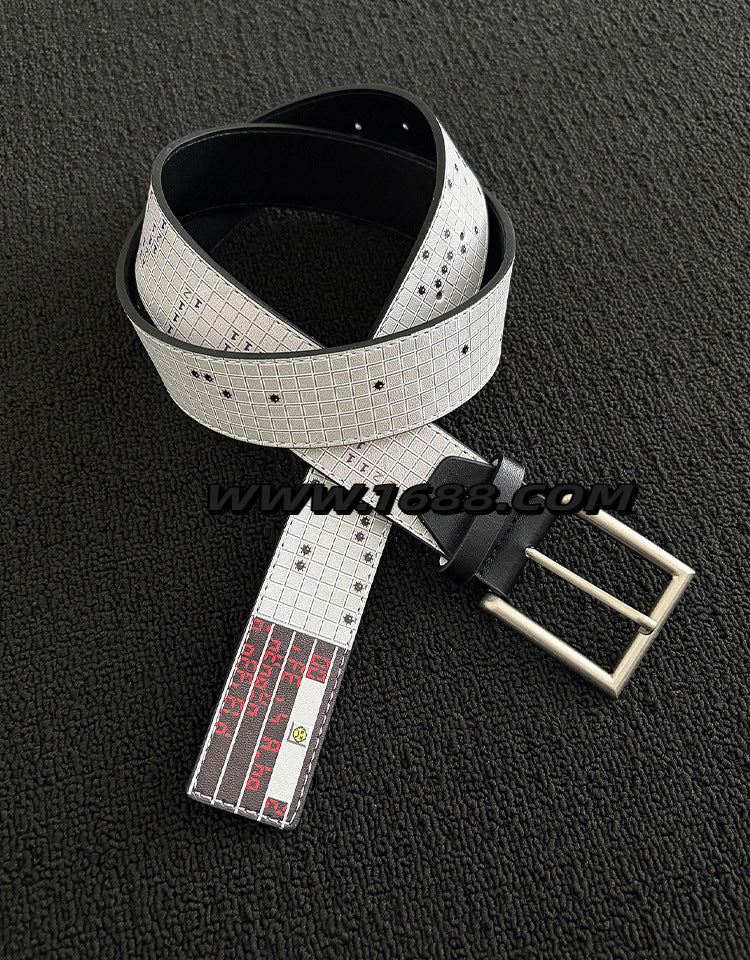 Men's Punk Style Belt With Zinc Alloy Pin Buckle Featuring Printing Surface Finish