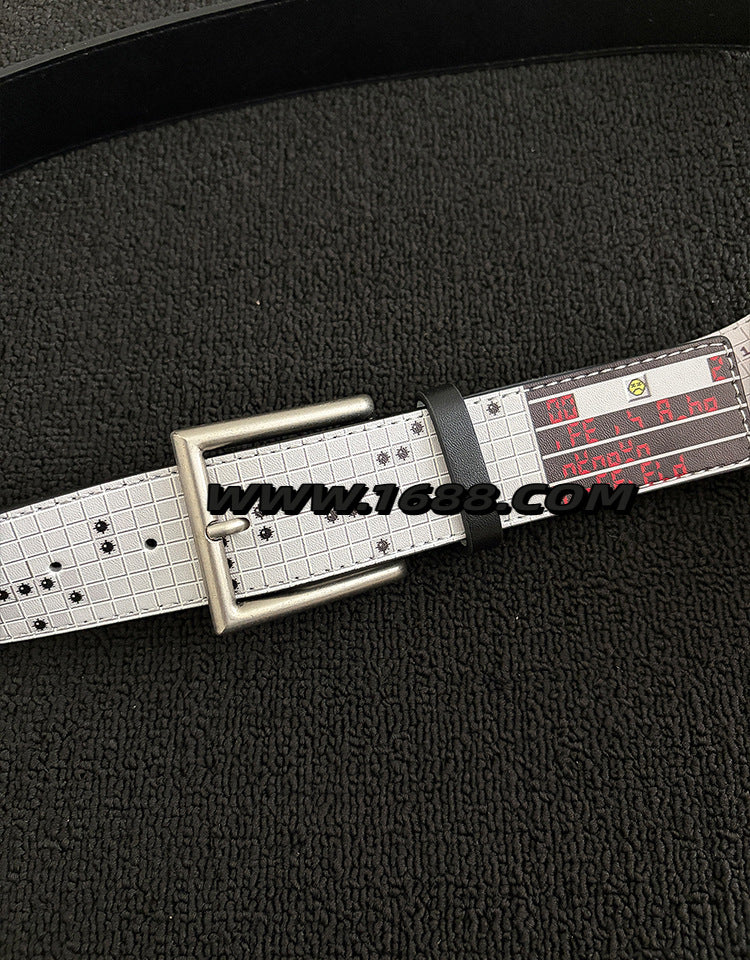 Men's Punk Style Belt With Zinc Alloy Pin Buckle Featuring Printing Surface Finish