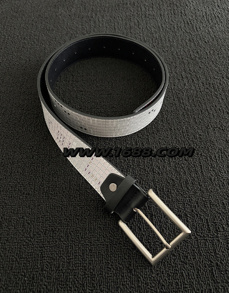 Men's Punk Style Belt With Zinc Alloy Pin Buckle Featuring Printing Surface Finish