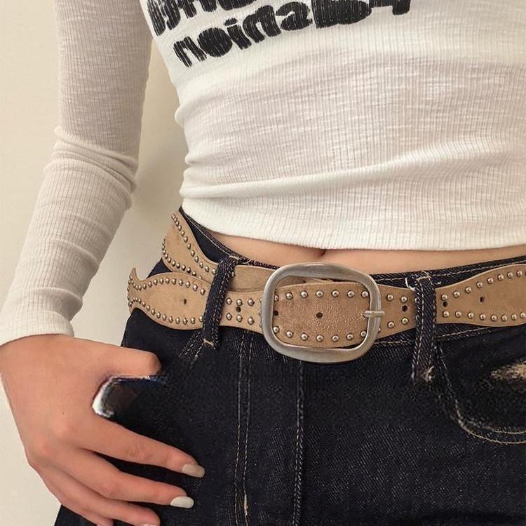 Waves Belt In Frosted PU Leather With Alloy Pin Buckle