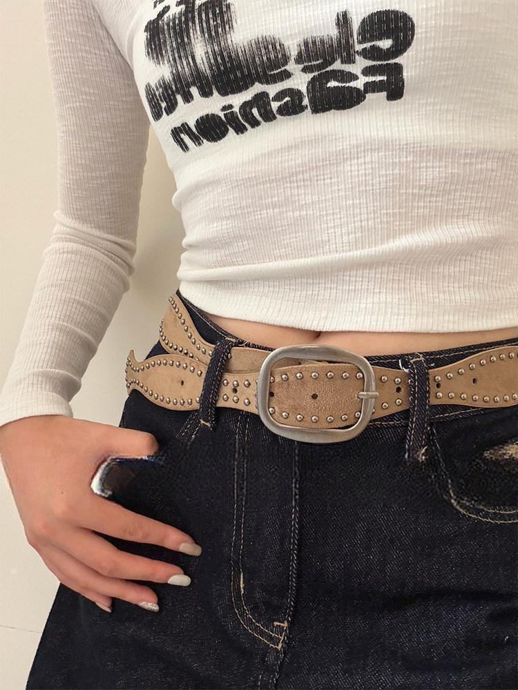 Waves Belt In Frosted PU Leather With Alloy Pin Buckle