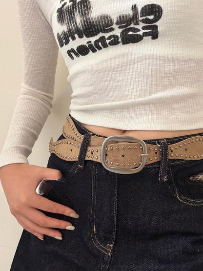 Waves Belt In Frosted PU Leather With Alloy Pin Buckle