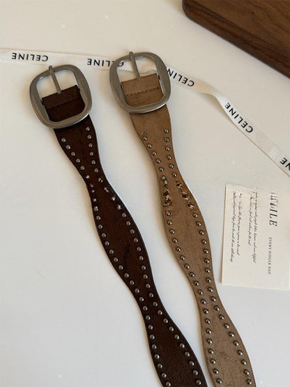 Waves Belt In Frosted PU Leather With Alloy Pin Buckle