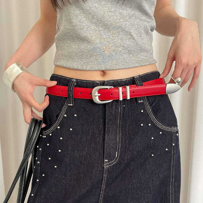 Women’s Belt With Alloy Pin Buckle, Made Of PU Leather, Available In Natural Pink