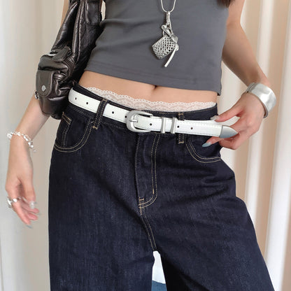 Women’s Belt With Alloy Pin Buckle, Made Of PU Leather, Available In Natural Pink
