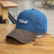 Tiend Leopard Print Denim Baseball Cap--dark Blue