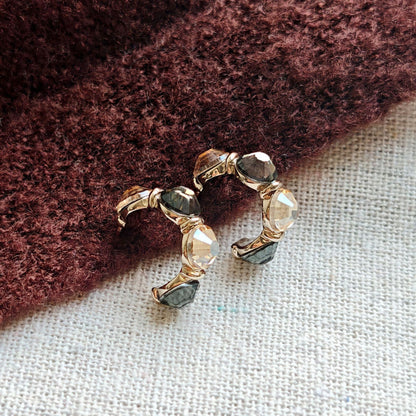 Geometric Earrings For Women In Grey Copper With Zircon Inlay, Real Gold Plated