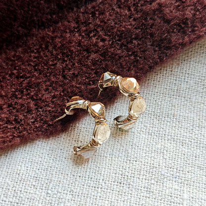 Geometric Earrings For Women In Grey Copper With Zircon Inlay, Real Gold Plated