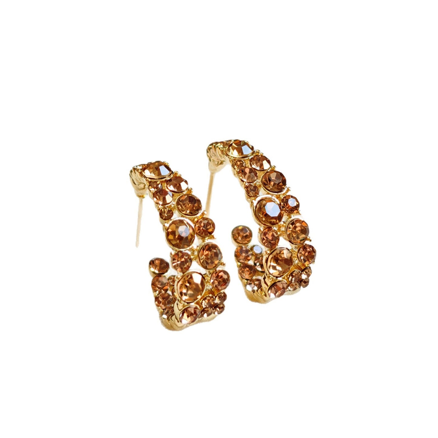 Geometric Earrings For Women In Grey Copper With Zircon Inlay, Real Gold Plated