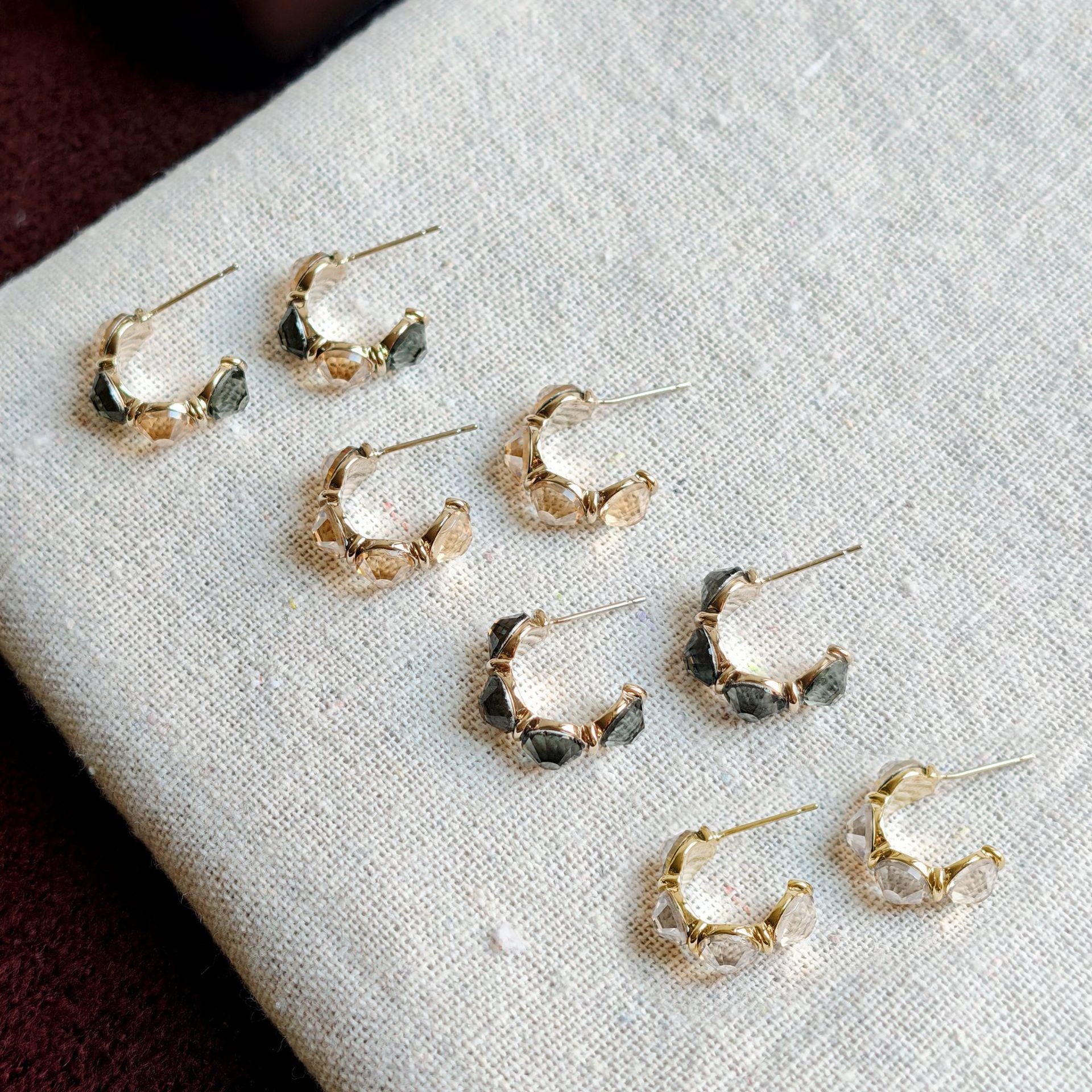 Geometric Earrings For Women In Grey Copper With Zircon Inlay, Real Gold Plated