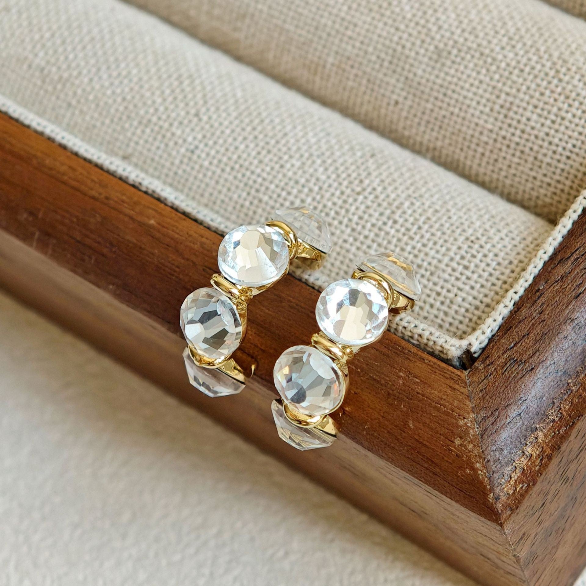 Geometric Earrings For Women In Grey Copper With Zircon Inlay, Real Gold Plated